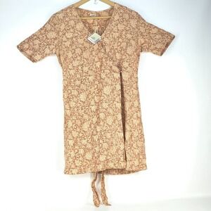 Faherty Ashley Linen Wrap Dress Womens Small Bronze Riviera Floral NWT Bohemian